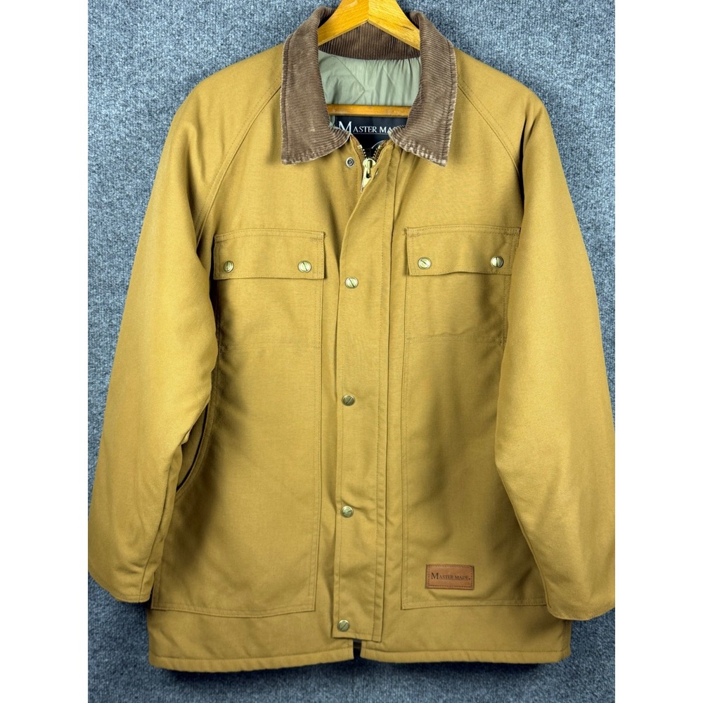 Master Made Mens Canvas Duck Chore Jacket Tan Corduroy Collar Medium Regular